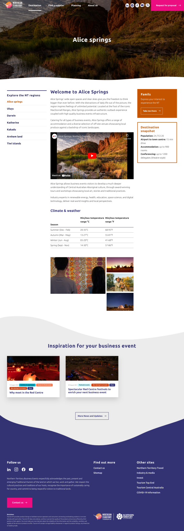 Destination landing page