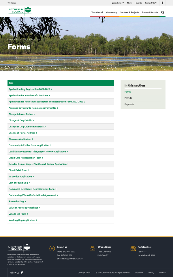 Forms and permits page