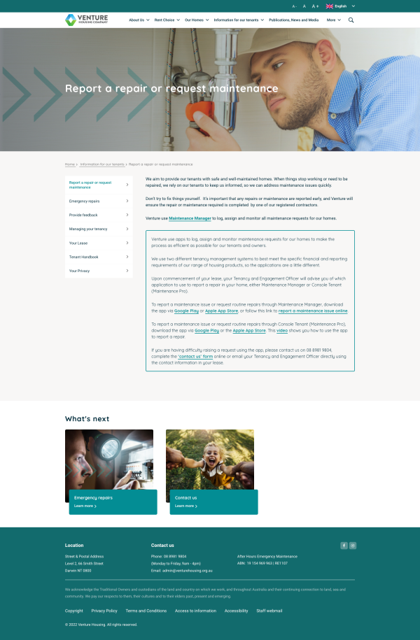 Request a Repair page