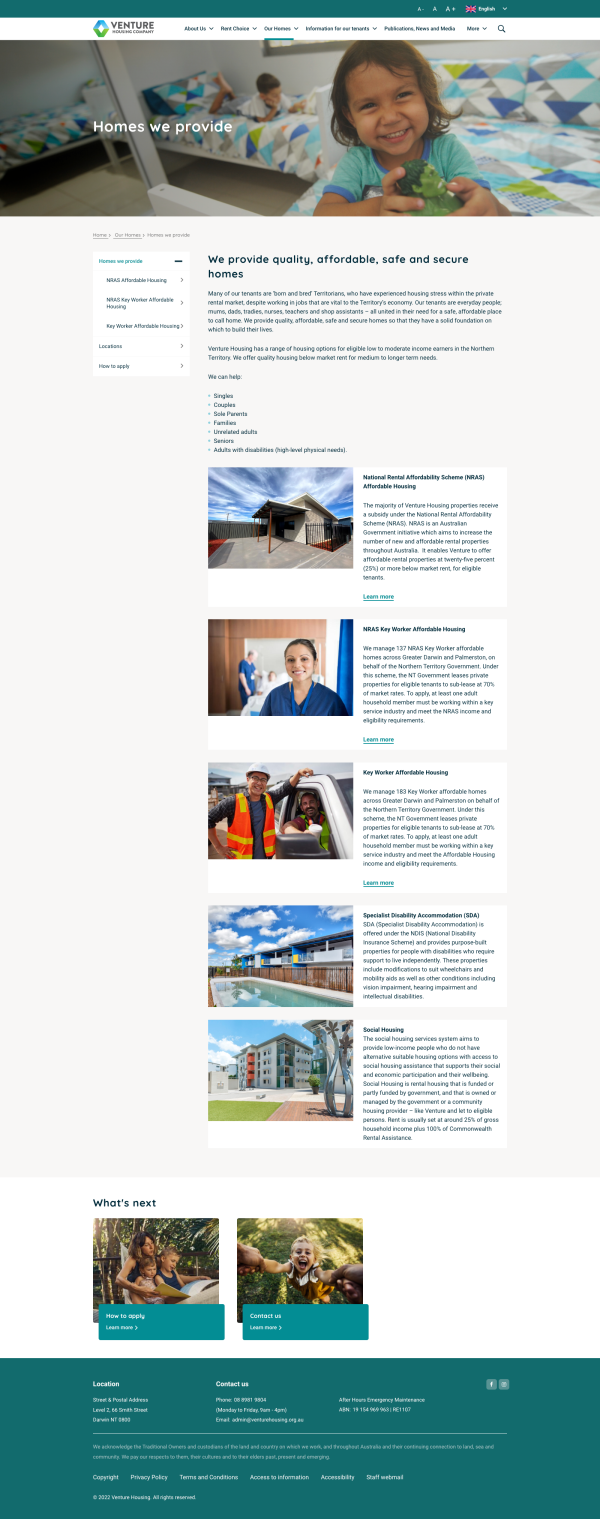 Homes We Provide page