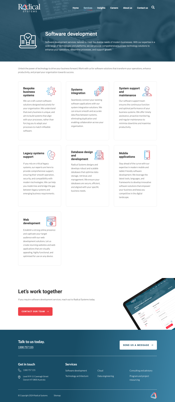 Radical Systems Landing page