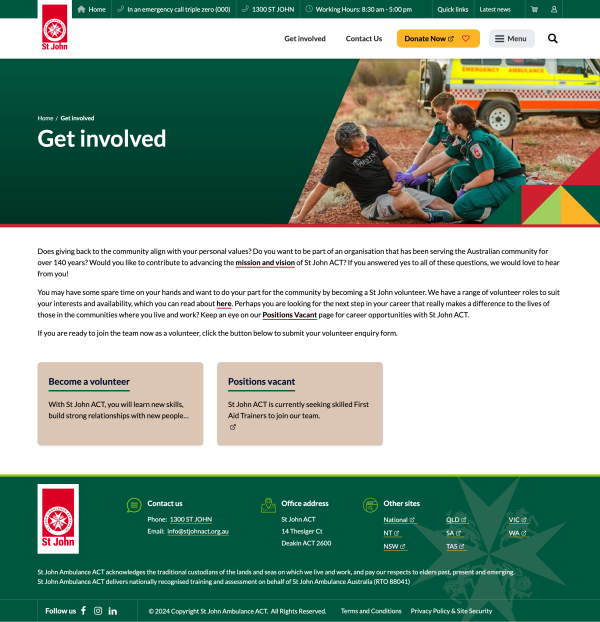 St John Ambulance Landing page