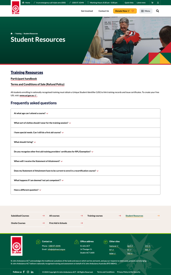 St John Ambulance Landing page